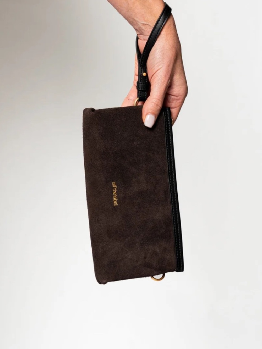 Alf The Label Anita Suede Carryall Pouch Dark Chocolate Travel Minimalist Clutch